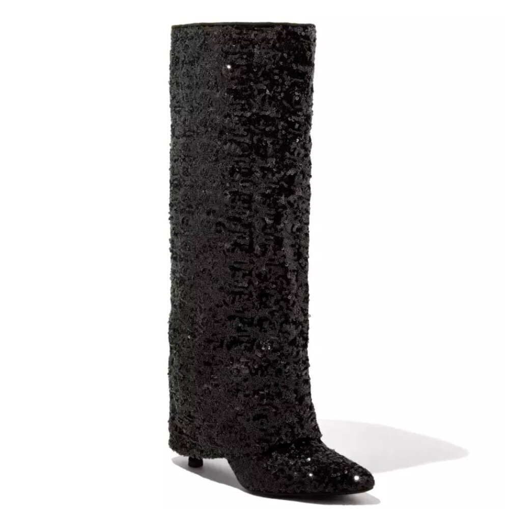 A New Day Abba Sequin Fold Over Tall Boots with Memory Foam Size 6 1/2 NWT